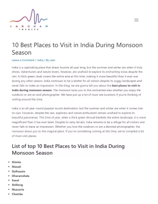 10 Best Places to Visit in India During Monsoon Season