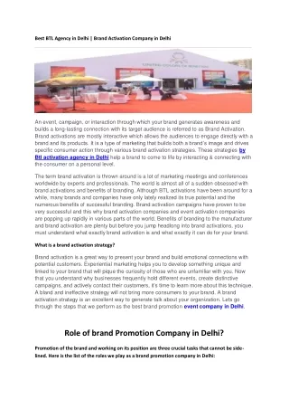 Best Brand Activation Company in Delhi NCR | BTL Agency in Delhi NCR