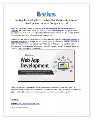 Professional Website Application Development Services Company | Baniwal Infotech