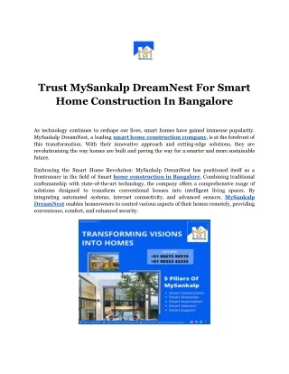 Trust MySankalp DreamNest For Smart Home Construction In Bangalore