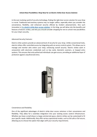 Unlock New Possibilities Shop Now for an Electric Strike Door Access Solution