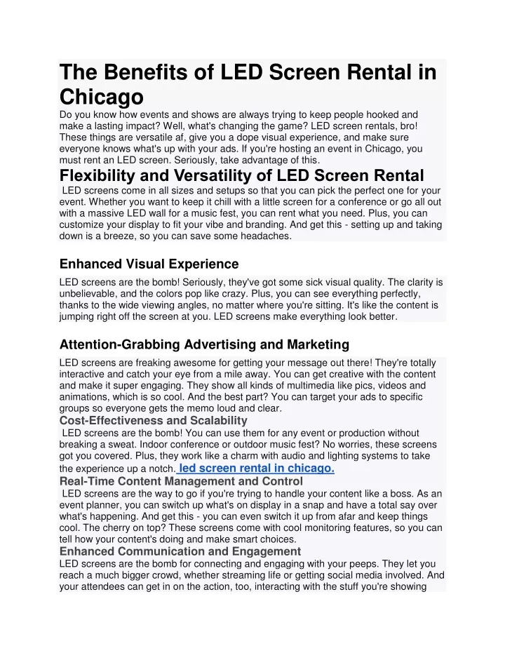 the benefits of led screen rental in chicago