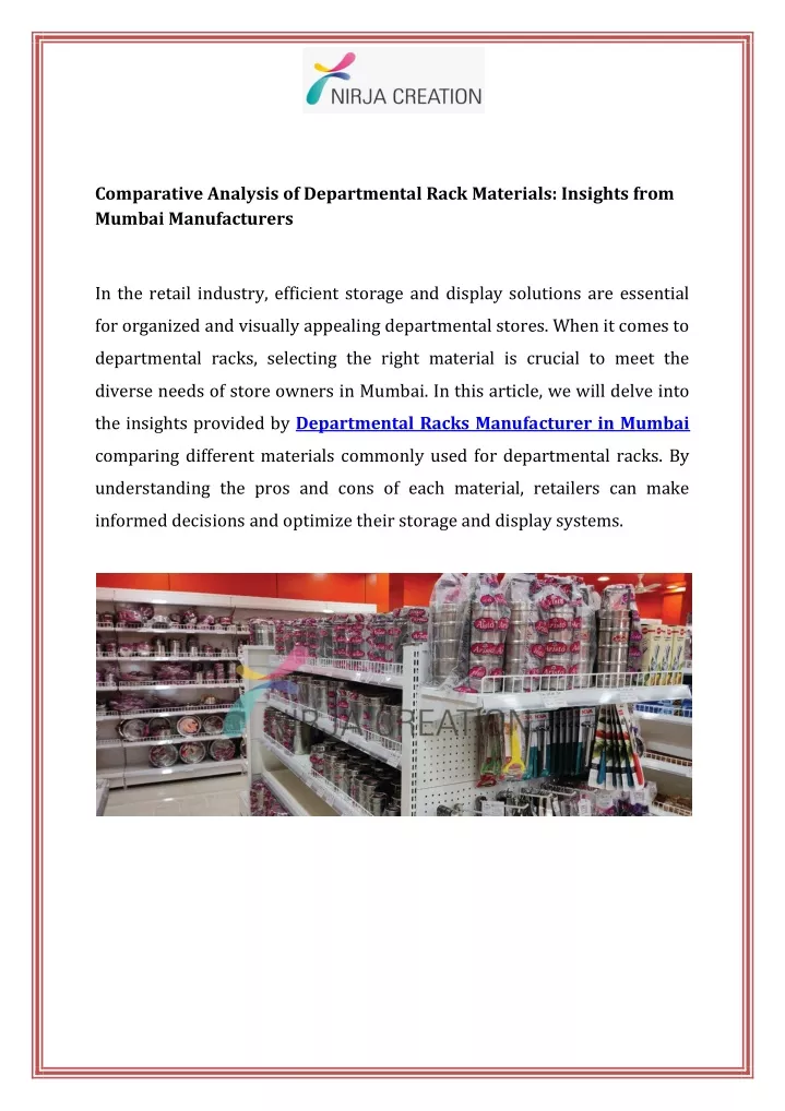 comparative analysis of departmental rack