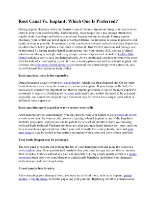 Root Canal Vs Implant Which One Is Preferred