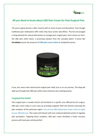 All you Need to know about CBD Pain Cream for Post-Surgical Pain