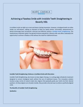Achieving a Flawless Smile with Invisible Teeth Straightening in Beverly Hills