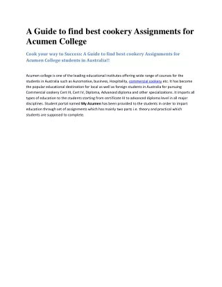 A Guide to find best cookery Assignments for Acumen College