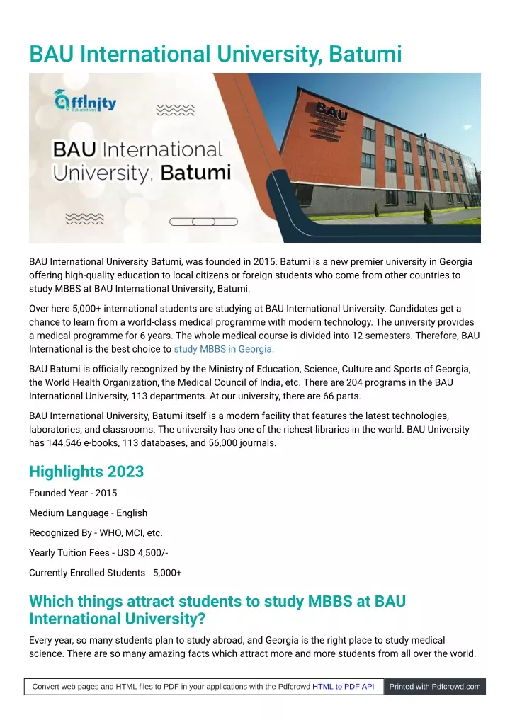 bau international university batumi