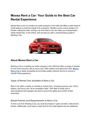 Moosa Rent a Car_ Your Guide to the Best Car Rental Experience