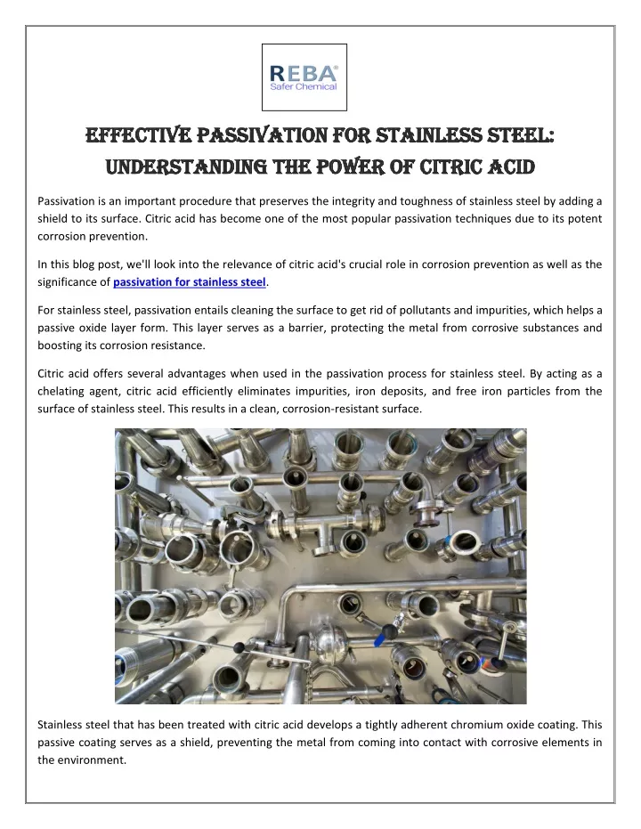 Ppt Effective Passivation For Stainless Steel Understanding The Power Of Citric Acid