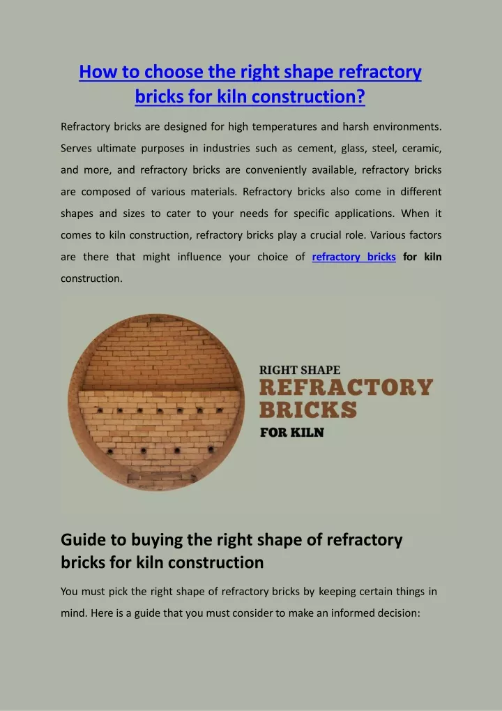 how to choose the right shape refractory bricks for kiln construction