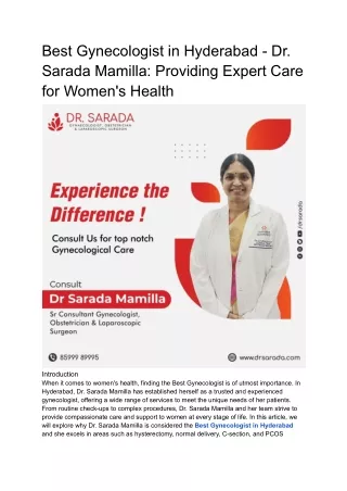 Best Gynecologist in Hyderabad - Dr sarada mamilla