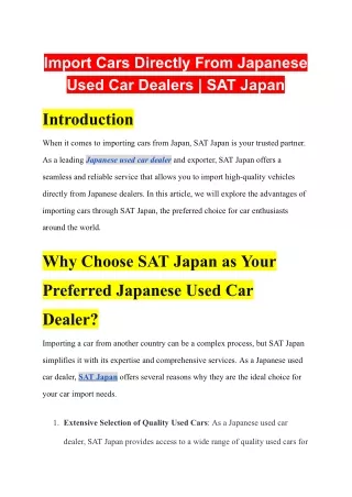 Import Cars Directly From Japanese Used Car Dealers  SAT Japan