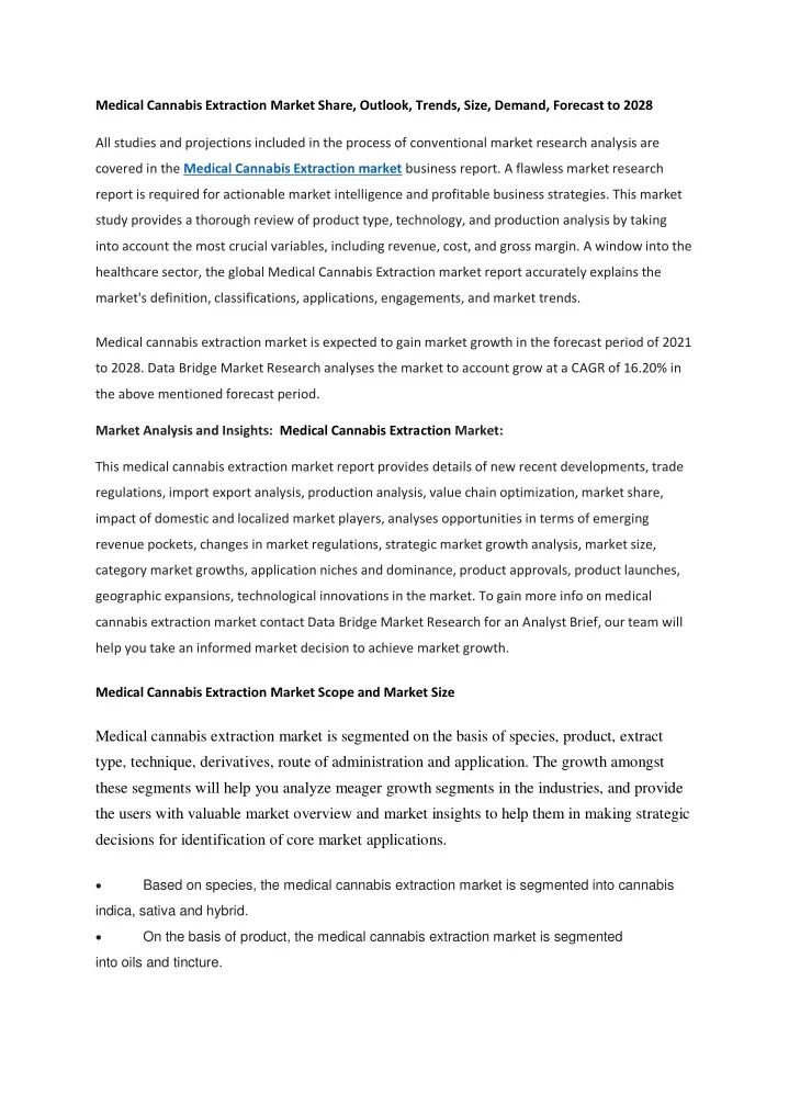 medical cannabis extraction market share outlook