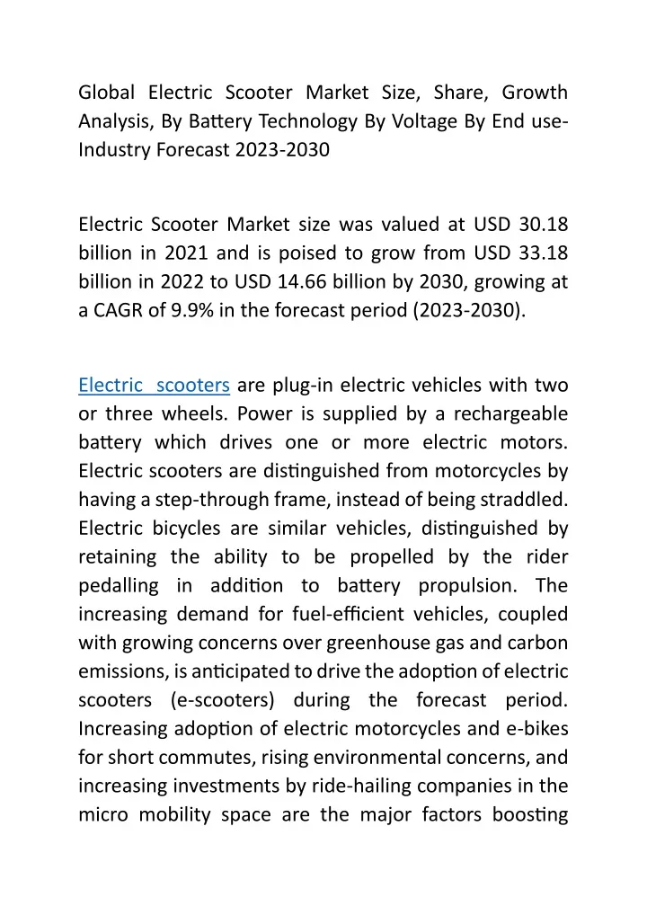 global electric scooter market size share growth