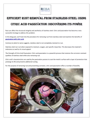Efficient Rust Removal from Stainless Steel Using Citric Acid Passivation Discovering its Power