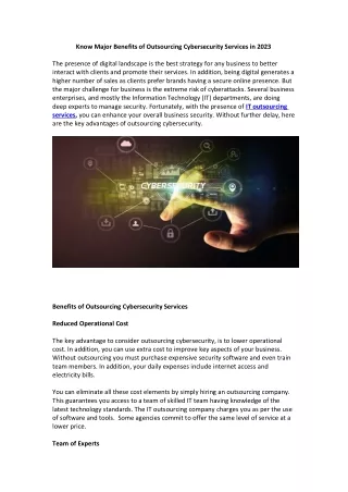 know major benefits of outsourcing cybersecurity