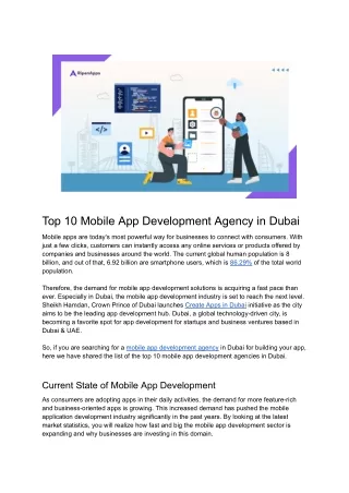 Top 10 Mobile App Development Agencies in Dubai