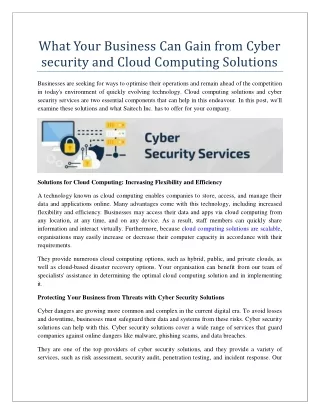What Your Business Can Gain from Cyber security and Cloud Computing Solutions