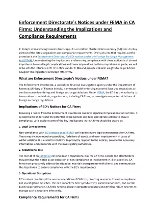 Enforcement Directorate's Notices under FEMA in CA Firms Und