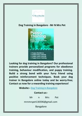 Dog Training in Bangalore - Mr N Mrs Pet