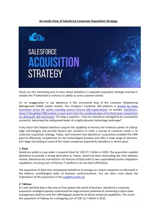 An Inside View of Salesforce Corporate Acquisition Strategy
