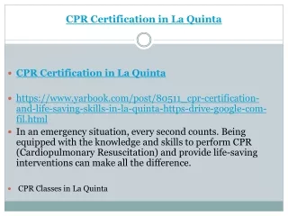 CPR Certification and Life-Saving Skills in La Quinta