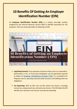 10 Benefits Of Getting An Employer Identification Number (EIN)