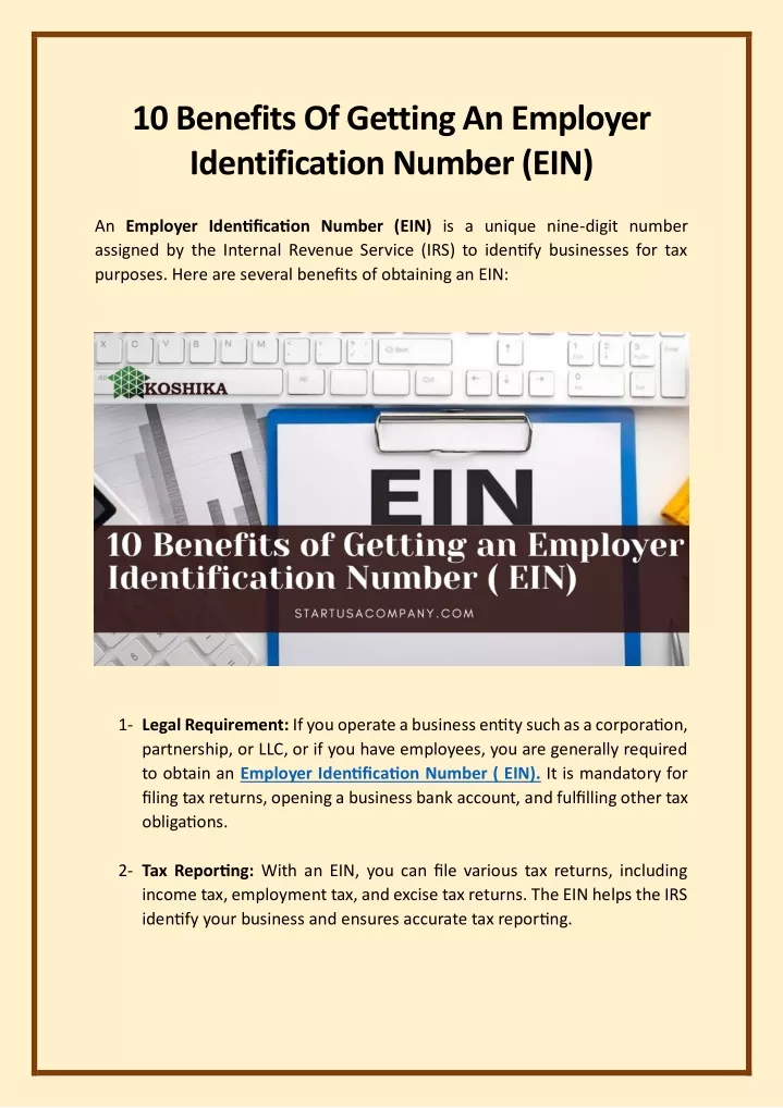 10 benefits of getting an employer identification