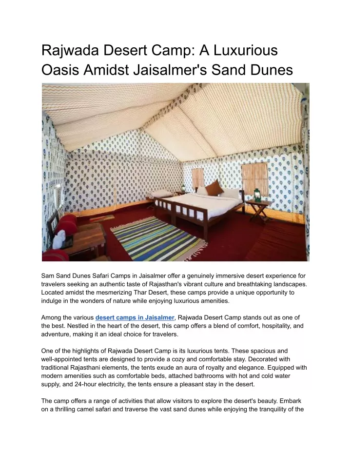 rajwada desert camp a luxurious oasis amidst