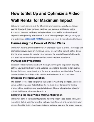 How to Set Up and Optimize a Video Wall Rental for Maximum Impact