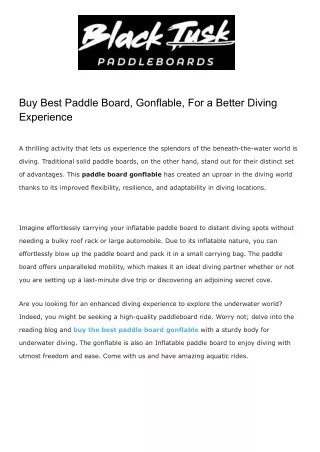 Buy Best Paddle Board, Gonflable, For a Better Diving Experience