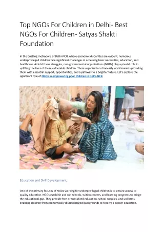 Top NGOs For Children in Delhi - Best NGOs For Children - Satyas Shakti Foundati