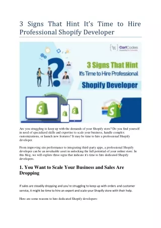 Shopify Success Strategies: 3 Key Signs You Need a Skilled Developer