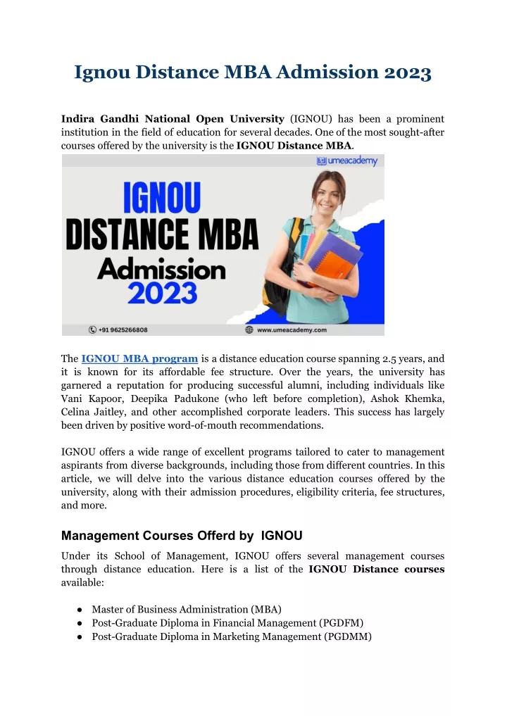 ignou distance mba admission 2023