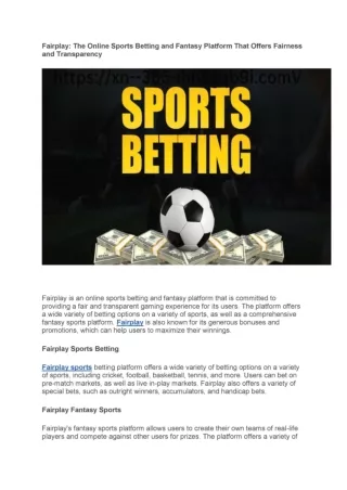 The Online Sports Betting and Fantasy Platform That Offers Fairness and Transparency