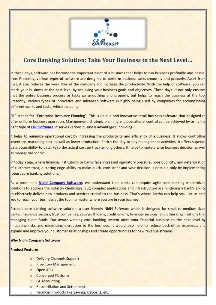 core banking solution take your business