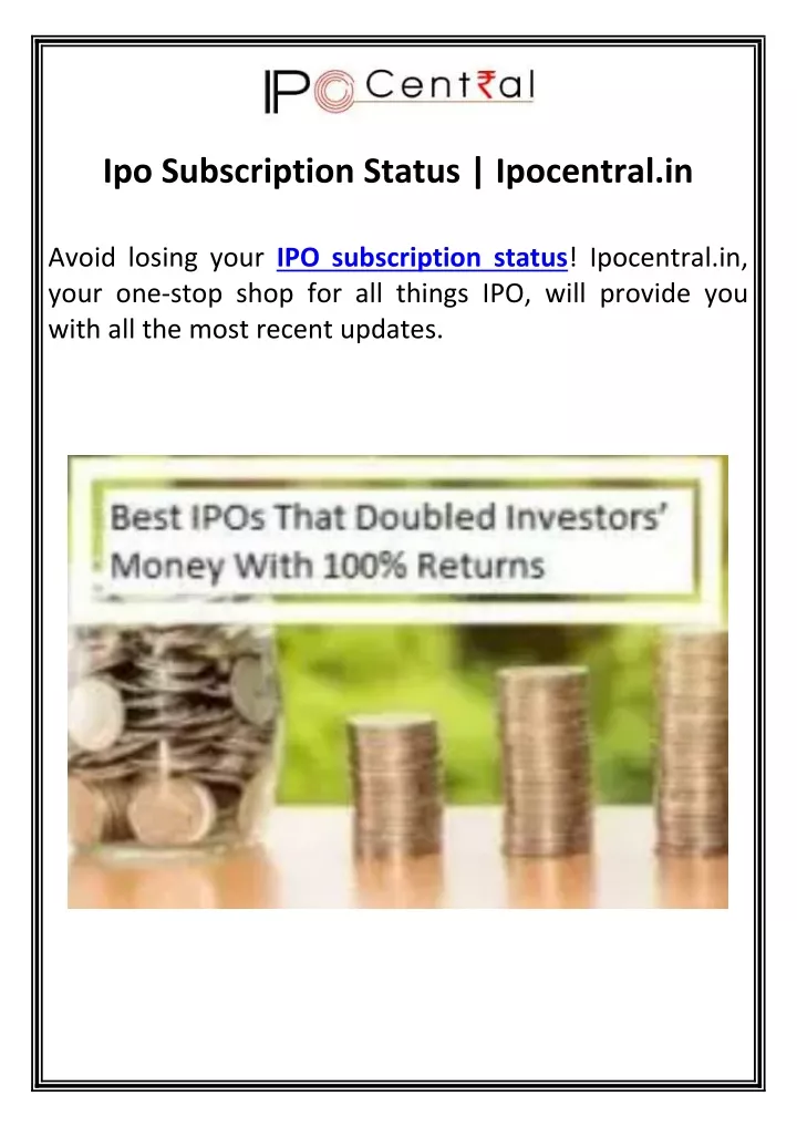 ipo subscription status ipocentral in