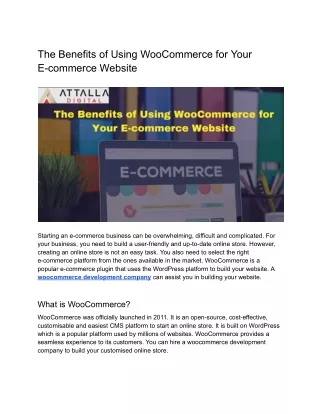The Benefits of Using WooCommerce for Your E-commerce Website