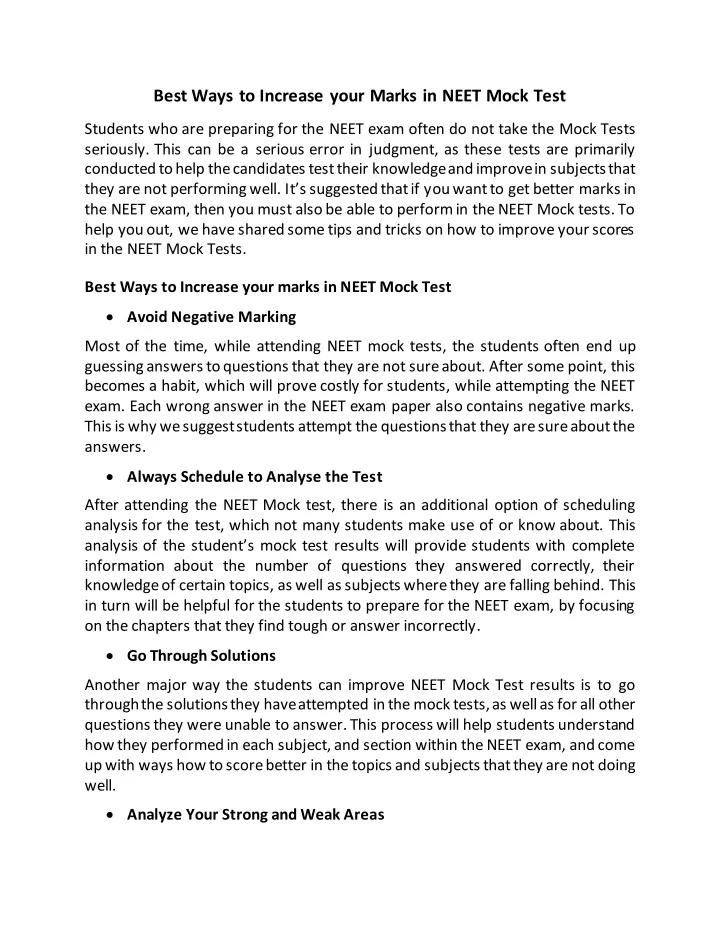 best ways to increase your marks in neet mock test