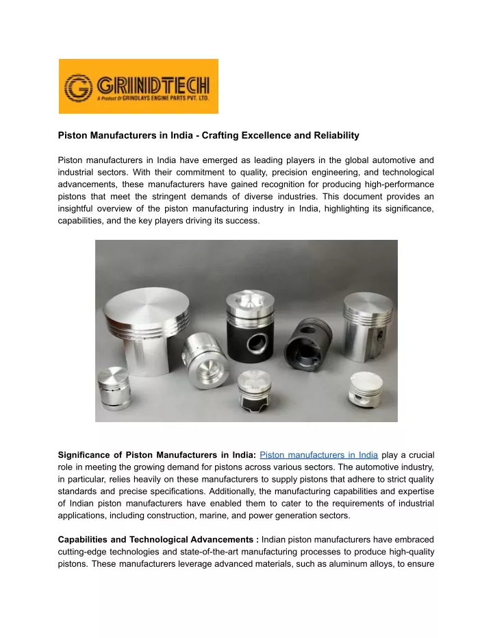 piston manufacturers in india crafting excellence