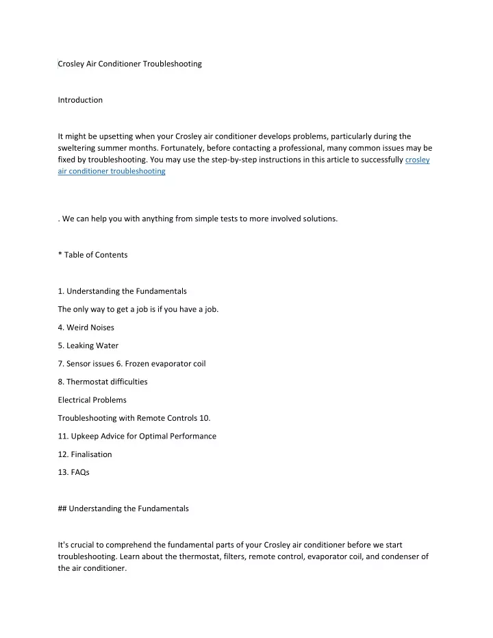 crosley air conditioner troubleshooting