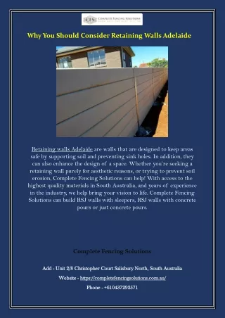 Why You Should Consider Retaining Walls Adelaide