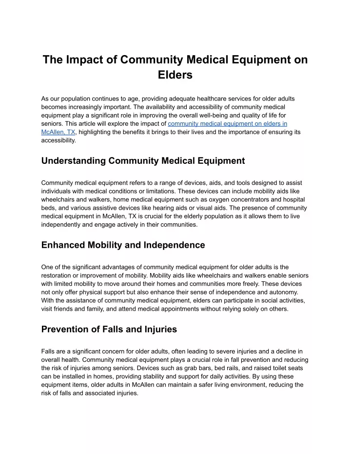 the impact of community medical equipment