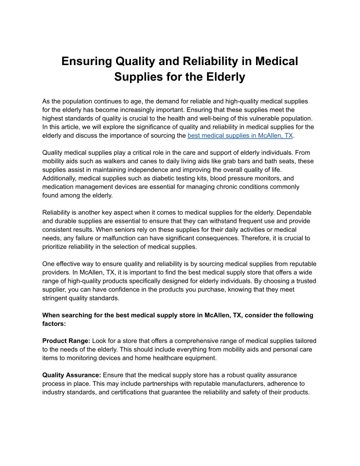 ensuring quality and reliability in medical