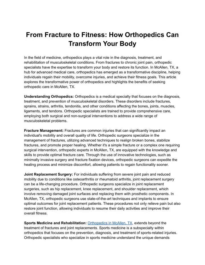 from fracture to fitness how orthopedics
