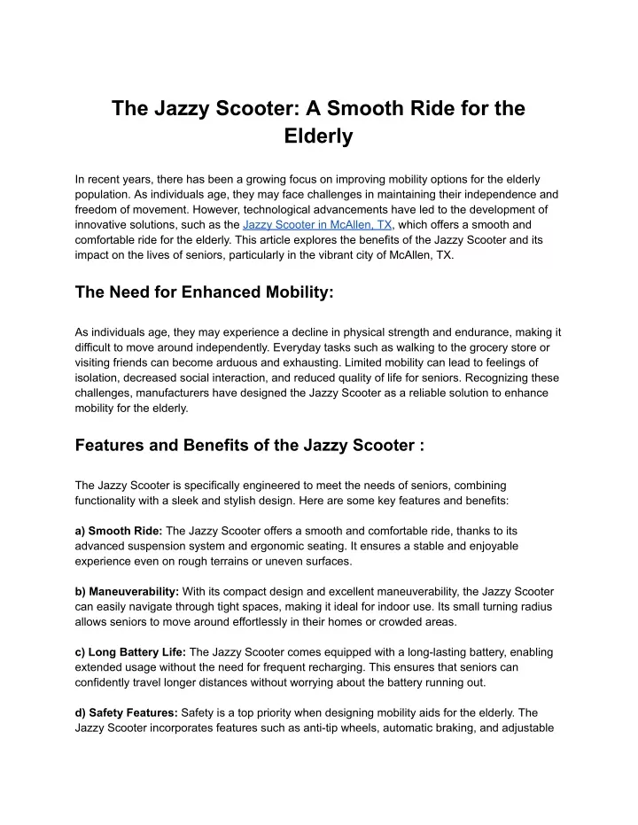 the jazzy scooter a smooth ride for the elderly
