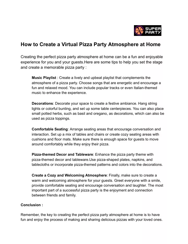 how to create a virtual pizza party atmosphere