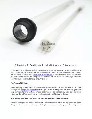 UV Lights for Air Conditioner from Light Spectrum Enterprises, Inc.