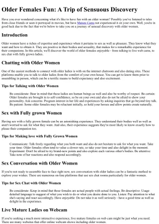 Older Women Fun: A Journey of Sensual Discovery